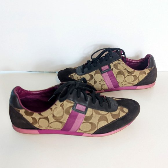 Coach Shoes Coach Joss Signature Logo Tennis Shoe Lace Up Purple Brown Leather Poshmark